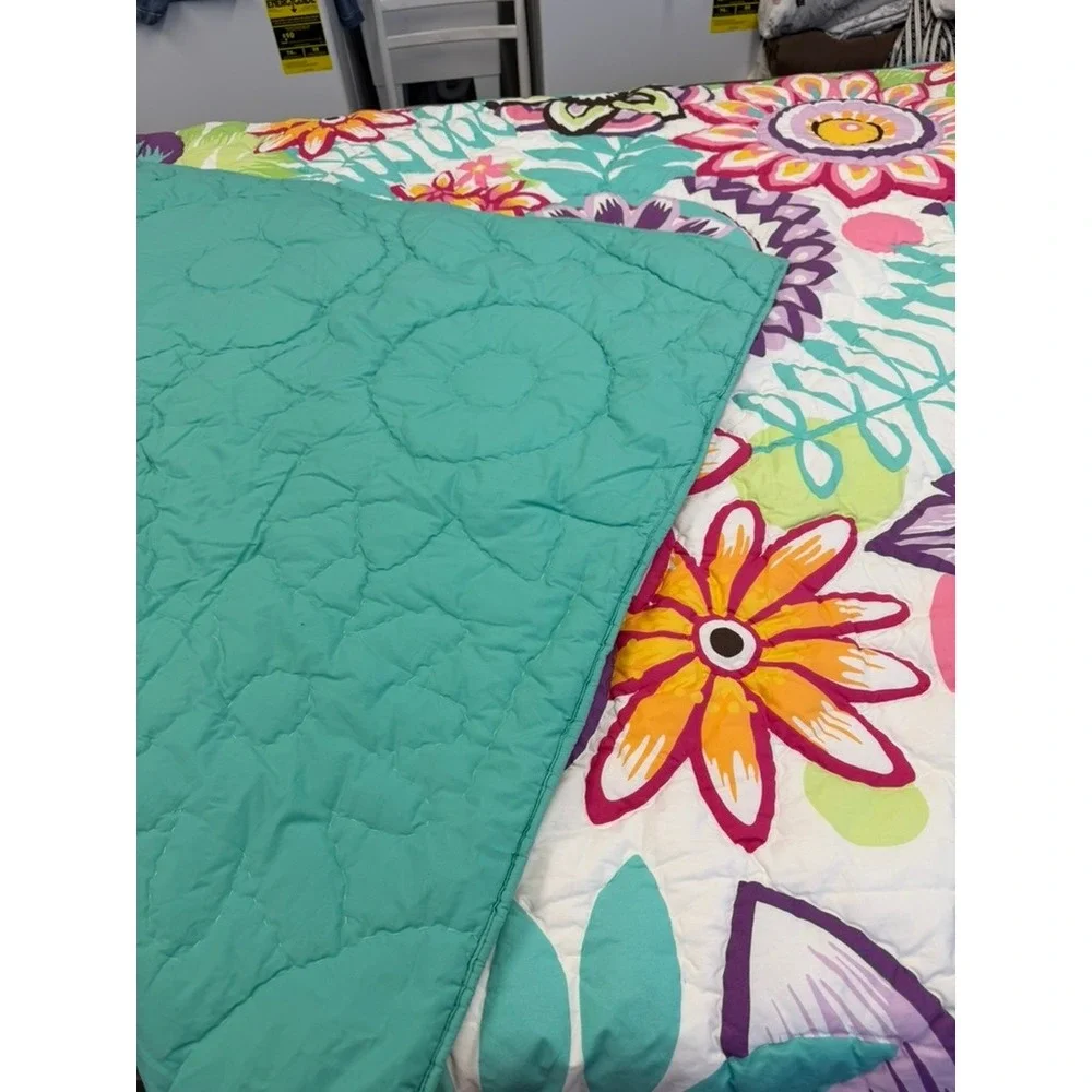 Pottery Barn Teen Twin Quilt and 1 Sham Boho Botanical Pink Teal 68x86 RARE